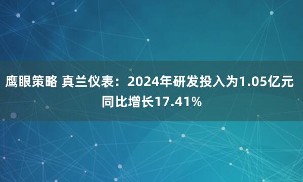 鹰眼策略 真兰仪表：2024年研发投入为1.05亿元 同比增长17.41%