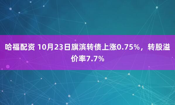 哈福配资 10月23日旗滨转债上涨0.75%，转股溢价率7.7%